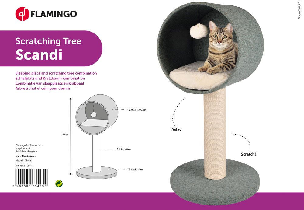 Flamingo Scandi Scratching Tree Green 77 cm - Klösmöbel Katt