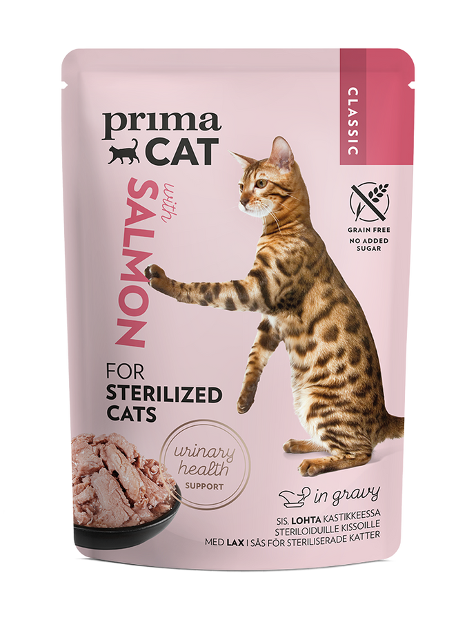 PrimaCat Classic Sterilized Lax i Sås 85 g  x 28 påsar - Våtfoder Katt