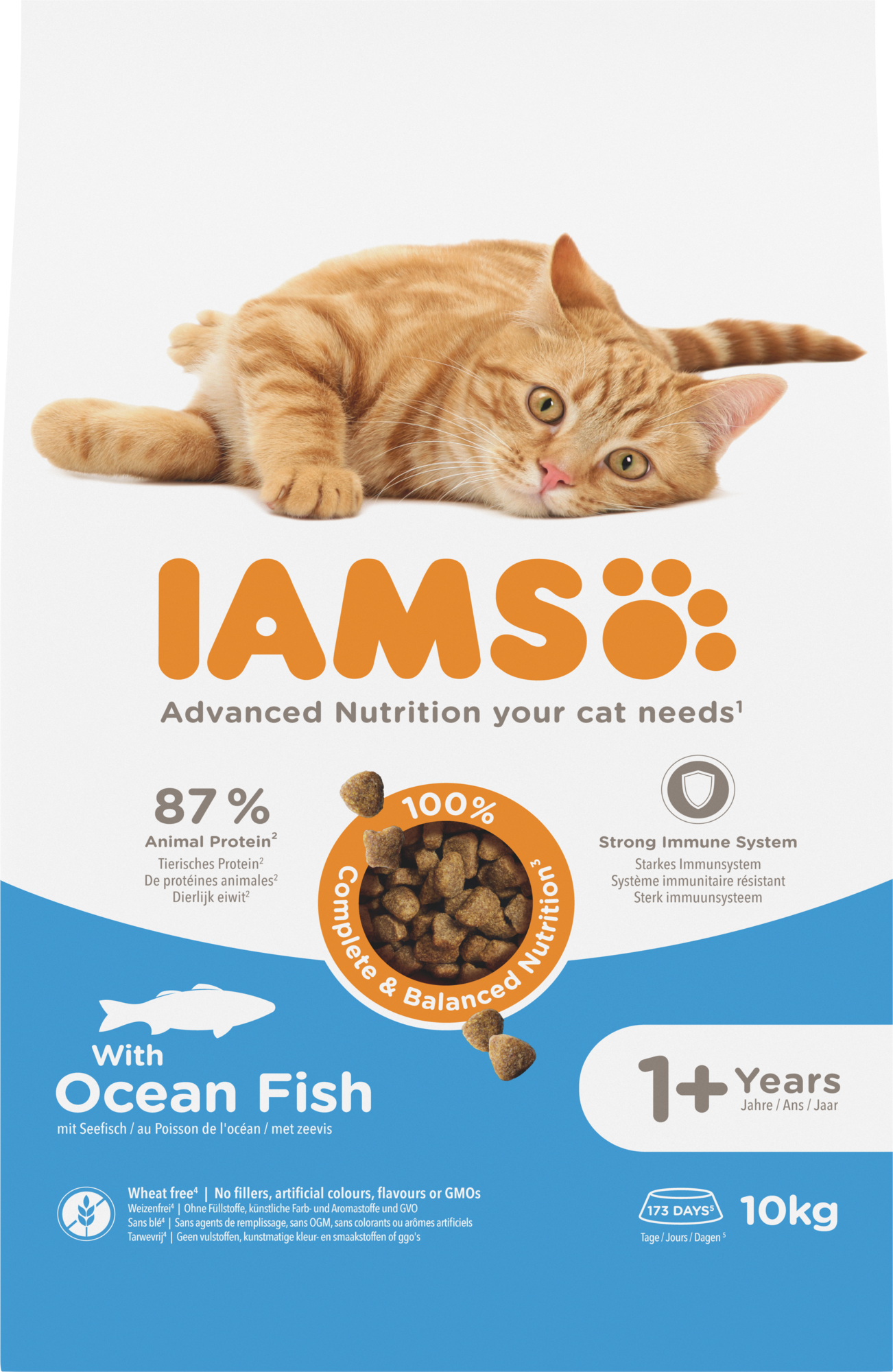 IAMS for Vitality för vuxna katter med havsfisk är ett 100 % komplett och balanserat expertfoder med näring som hjälper till att främja de 7 tecknen på sund vitalitet för din kisse. Fodret är berikad med omega-3 och 6 för viktig näring som ger frisk hud och en glänsande päls. 88 % animaliskt protein.