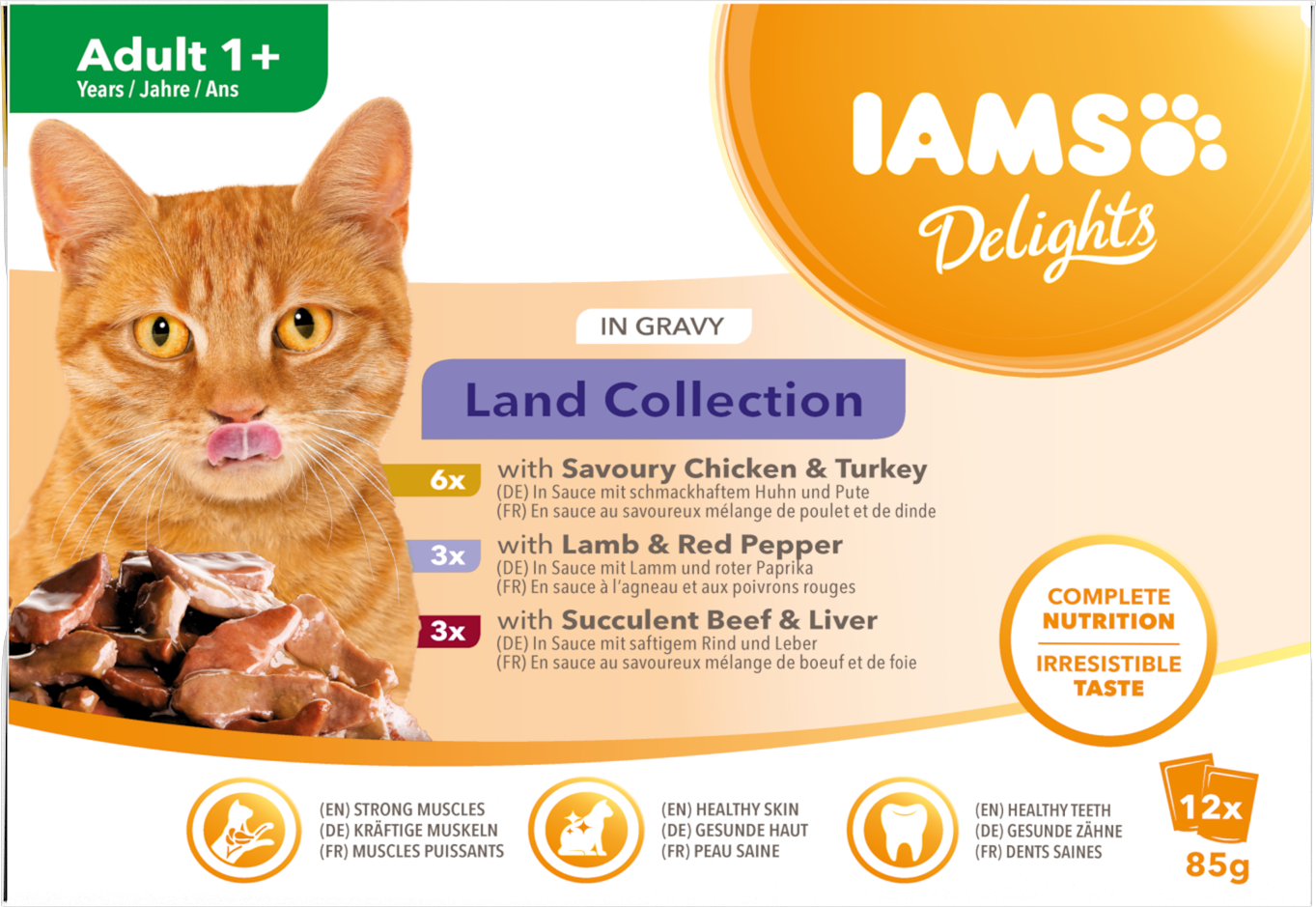 Iams Cat Delights Gravy Multipack Land 85 g x12 påsar - Våtfoder Katt
