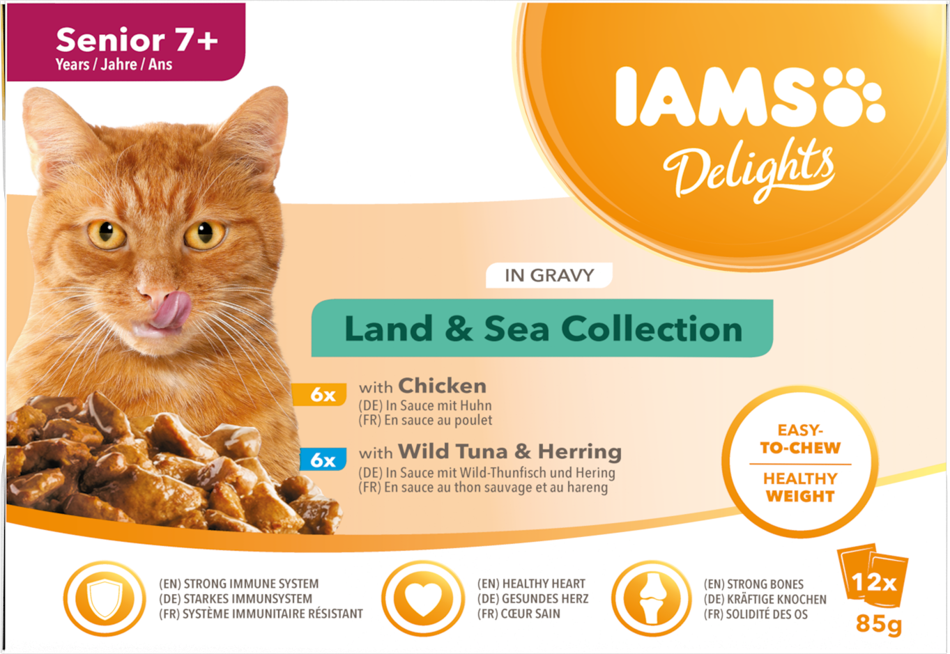 Iams Cat Delights Land & Sea Senior 85 g x 12 påsar - Våtfoder Katt
