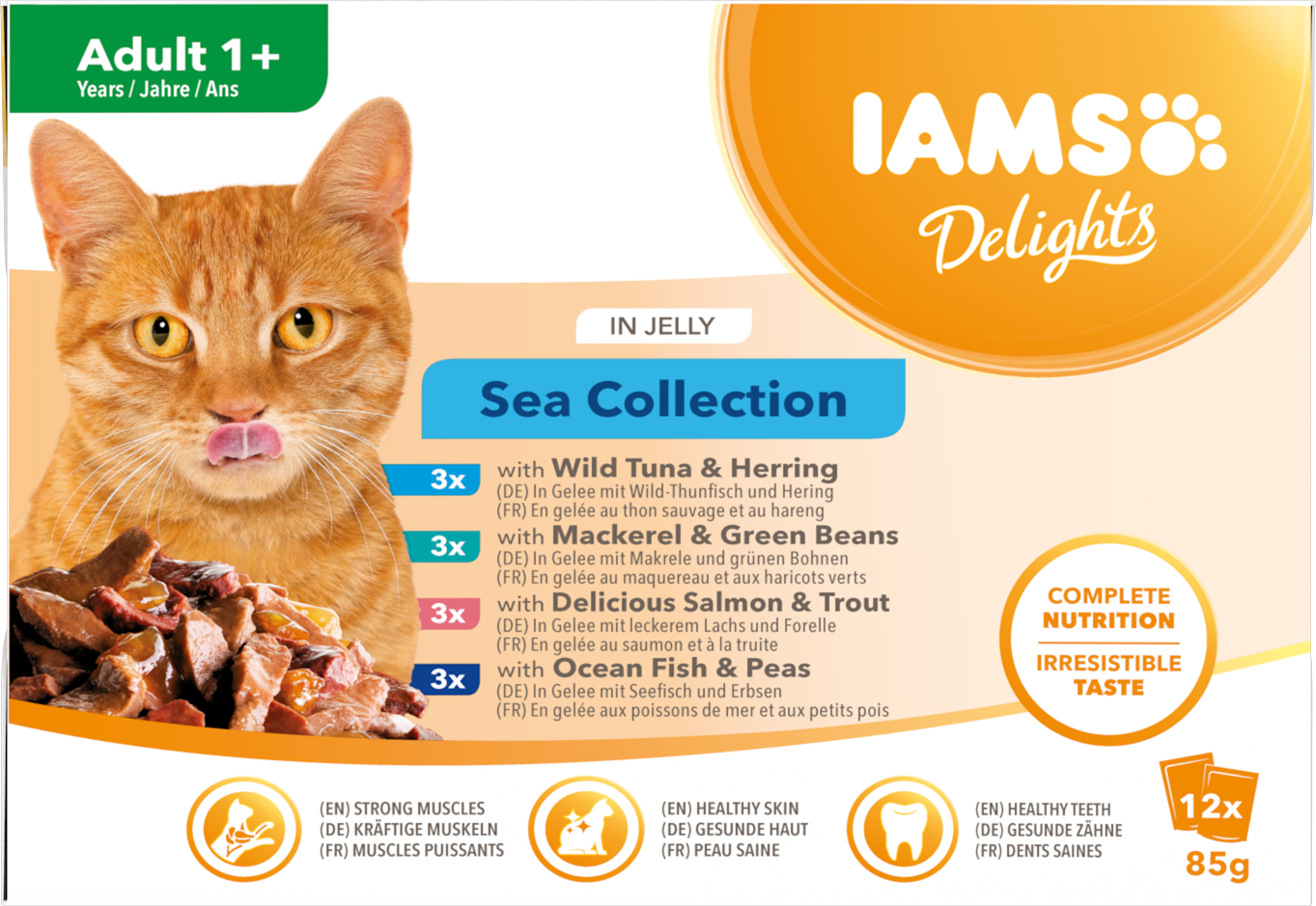 Iams Cat Delights Jelly Multipack Sea 85 g x12 påsar - Våtfoder Katt