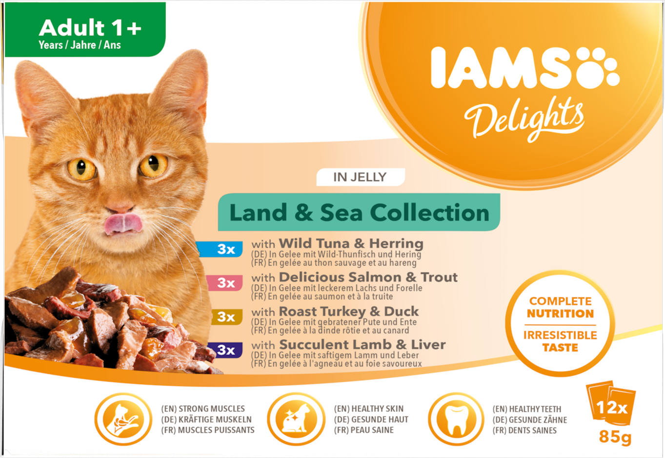 Iams Cat Delights Jelly Multipack Land & Sea 85 g x 12 påsar - Våtfoder Katt