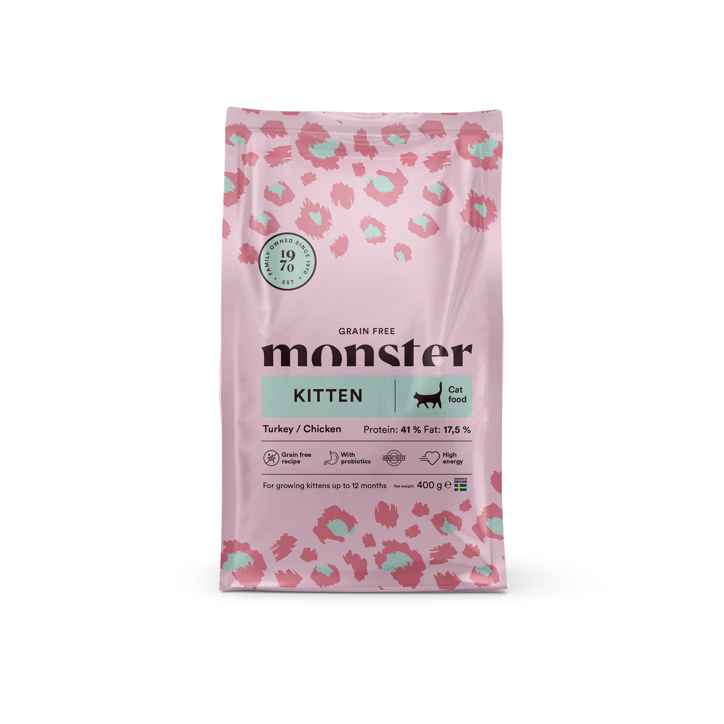 Monster Cat Grain Free Kitten Turkey/Chicken 400 g x 3 påsar - Torrfoder Kattunge