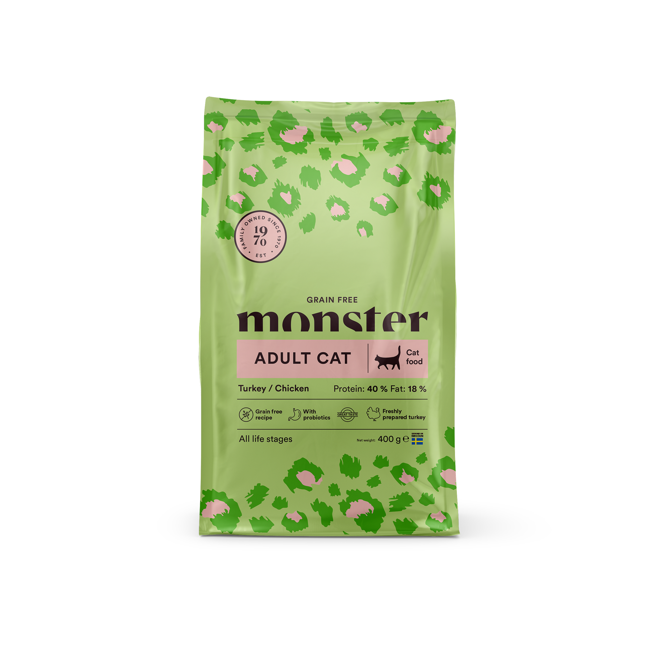 Monster Cat Grain Free Adult Turkey/Chicken 400 g x 2 påsar - Torrfoder Katt