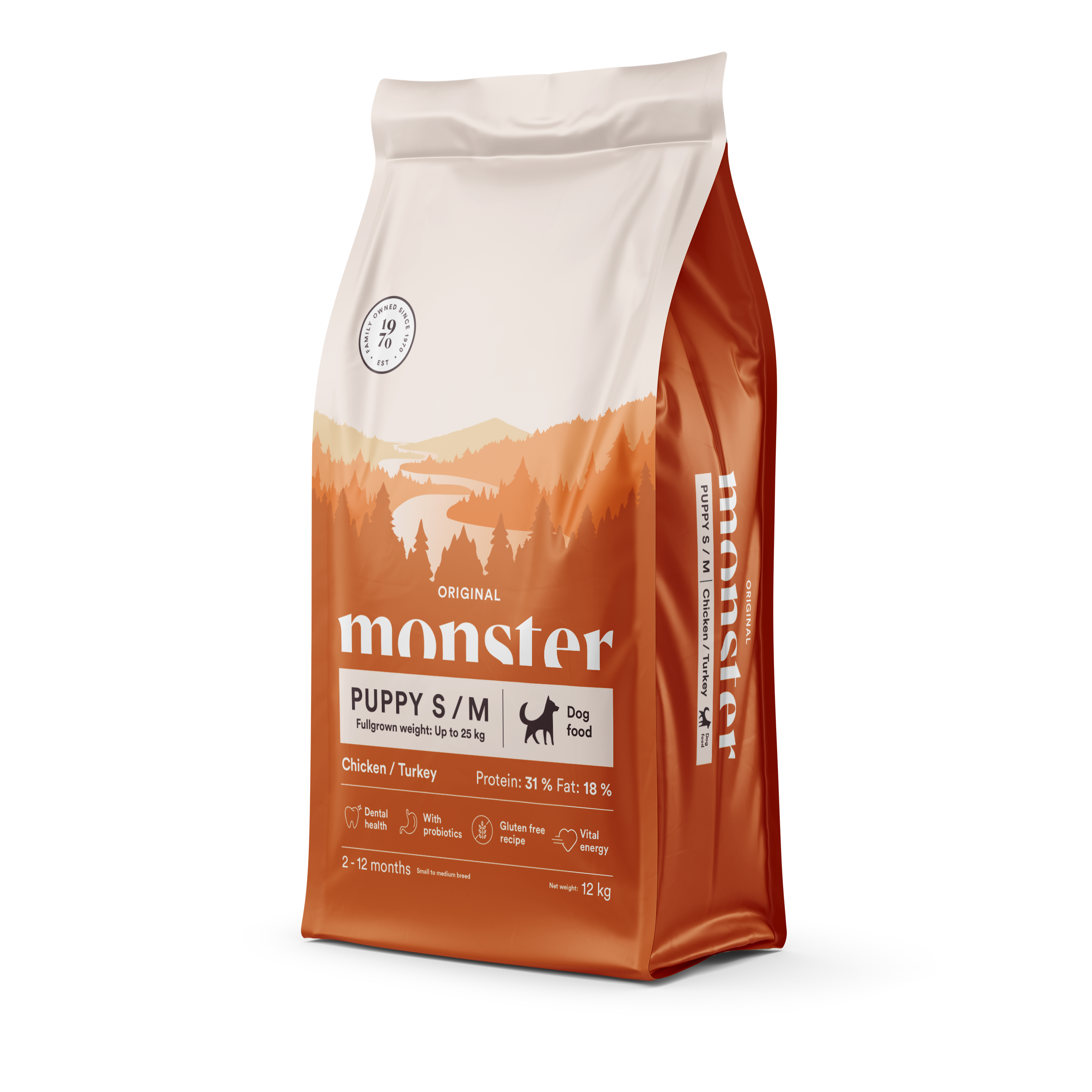 Monster Dog Original Puppy S/M Chicken/Turkey  är glutenfri torrfoder för valpar med känslig mage med kyckling och kalkon