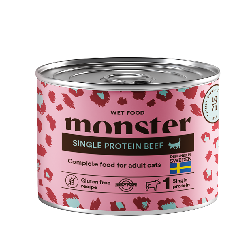 Monster Cat Adult Single Beef Burk 200 g x 6 burkar - Våtfoder katt med känslig mage